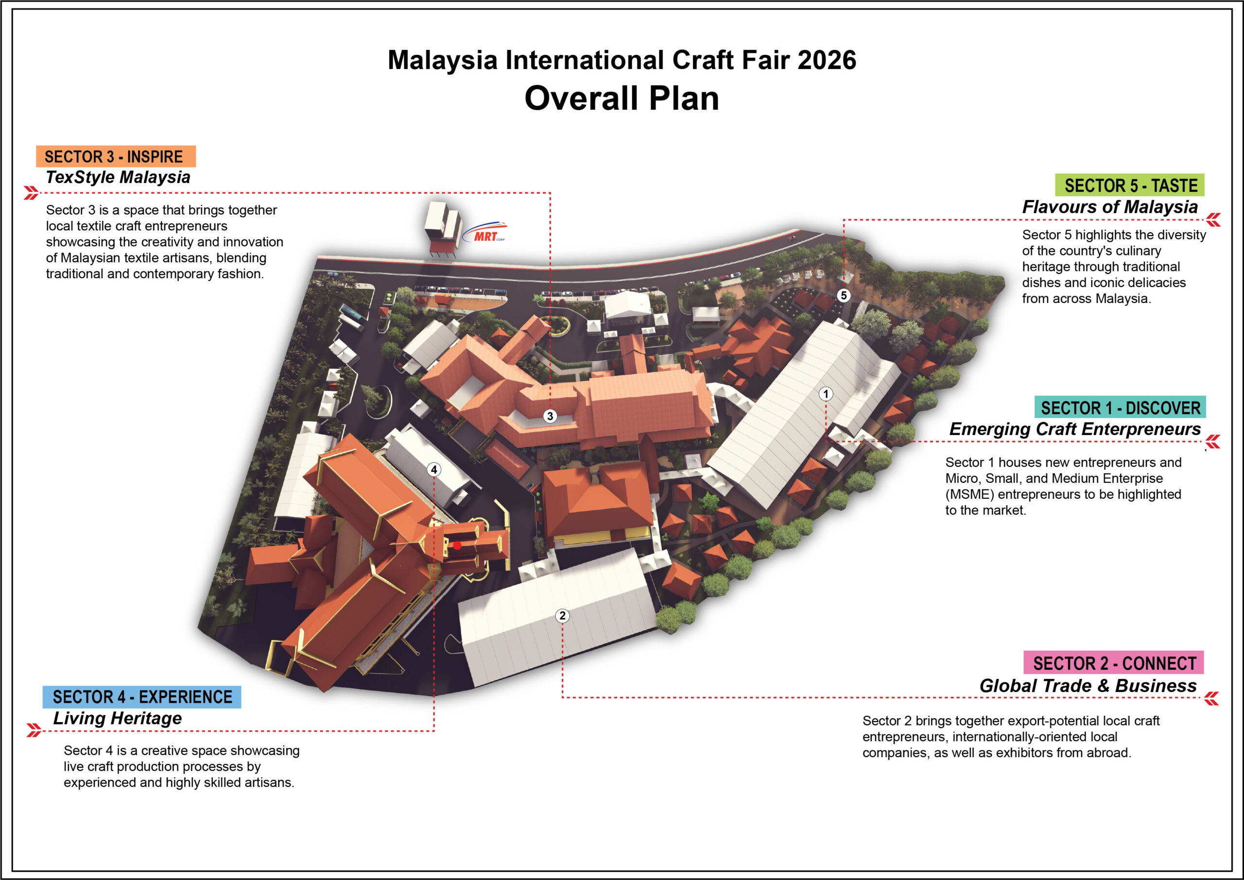 Overall layout plan of MICF 2026 at the Kuala Lumpur Craft Complex, with each zone labelled